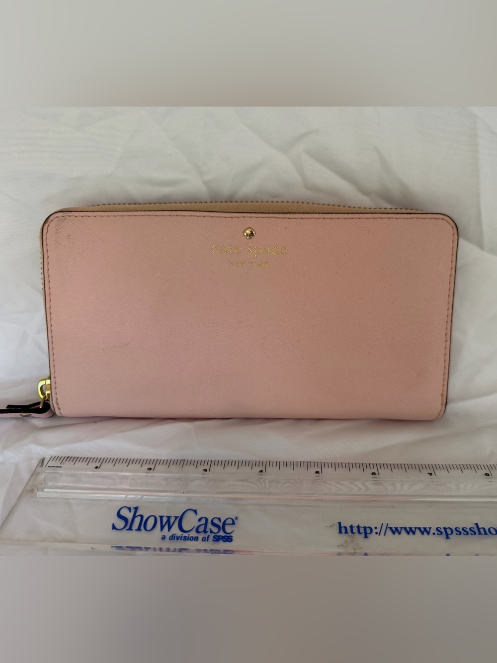kate spade Light Pink Zip Around Wallet with Gold Logo